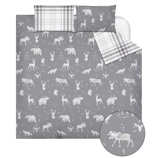 Woven Reversible/Comforter 3 Piece Set Double/Queen Grey Wildlife