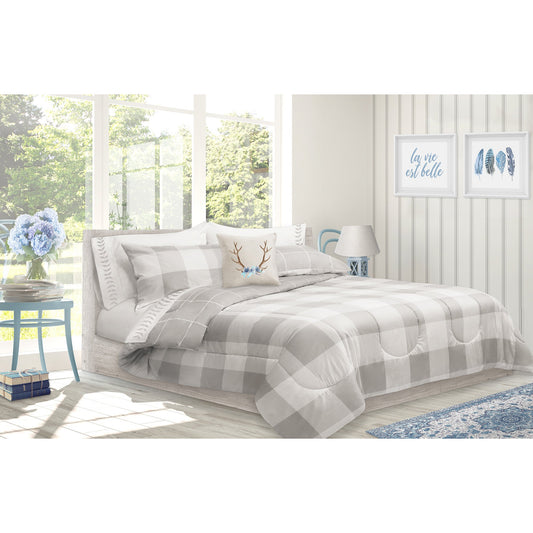Comforter Bedding Set 3 Pieces Woven 90X90 Grey Check
