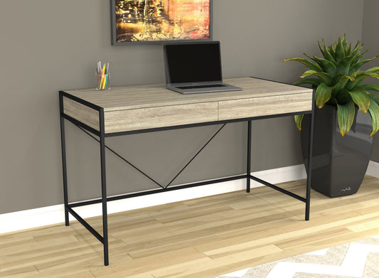 Computer Gaming Desk Dark Taupe 2 Drawers Black Metal