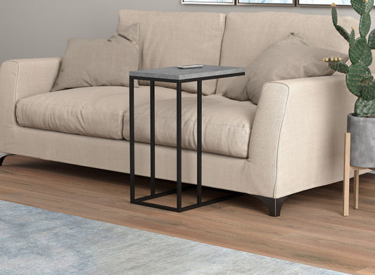 End Accent Table C-Shaped Dark Cement Black Metal
