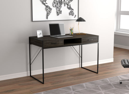 Computer Gaming Desk Grey Wood 2 Drawers 1 Shelf Black Metal