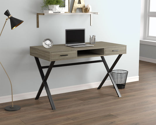 Computer Gaming Desk Dark Taupe 2 Drawers 1 Shelf Black Metal