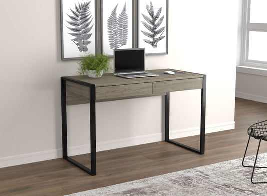 Computer Gaming Desk Dark Taupe 2 Drawers Black Metal