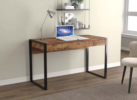 Computer Gaming Desk Brown Reclaimed Wood 3 Drawers Black Metal