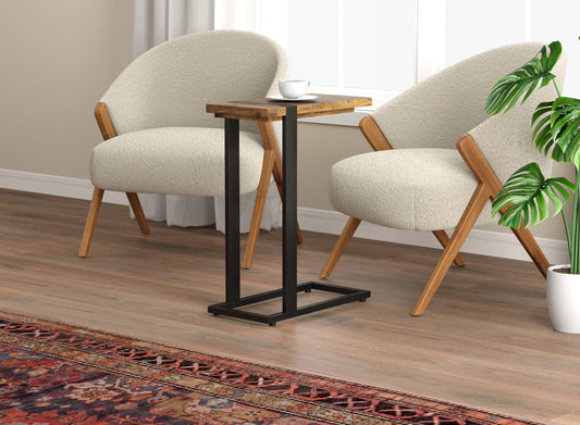 End Accent Table C-Shaped Brown Reclaimed Wood Black Metal