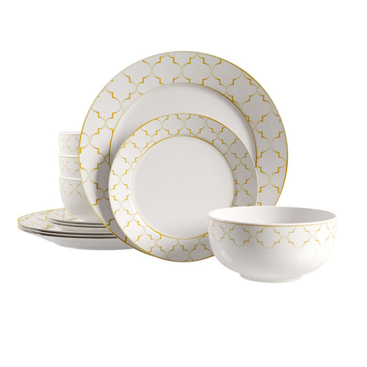 Dinnerware Set 12 Piece Gold Jacquard, Service for 4
