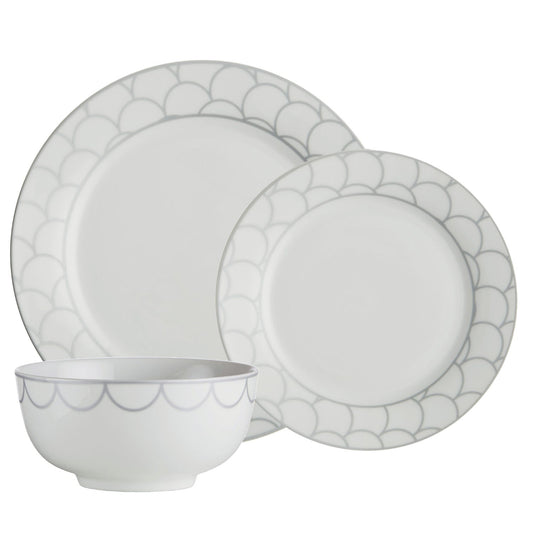 Dinnerware Set 12 Piece Silver Scale, Service for 4