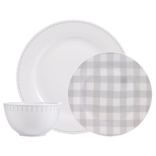 Dinnerware Set 12 Piece Rustic Cottage Grey/White, Service for 4