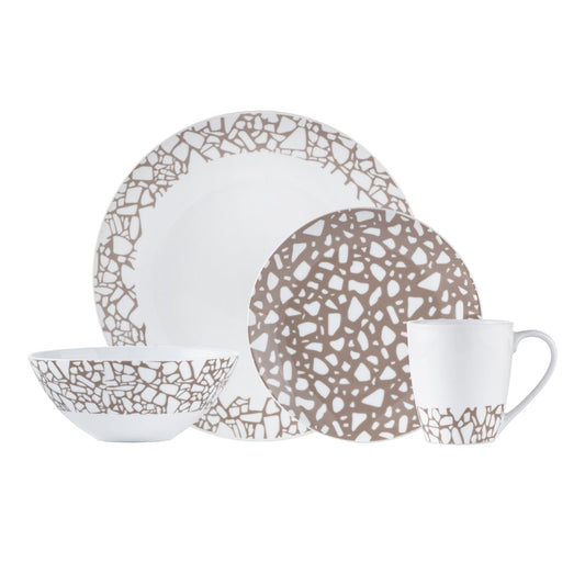 Dinnerware Set 16 Piece Terrazzo Beige, Service for 4