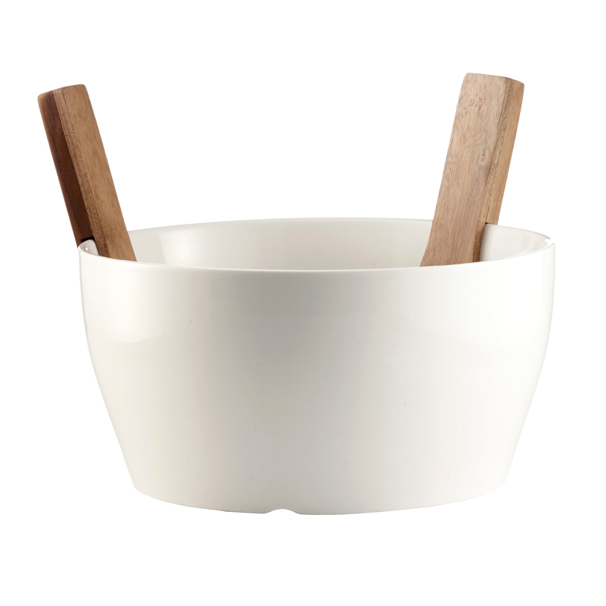 Extra Large Elegant Ceramic Round Salad Bowl Set with Premium Acacia Wood Salad Serving Utensils - Large Capacity, Stylish and Practical, Kitchen Must-Have