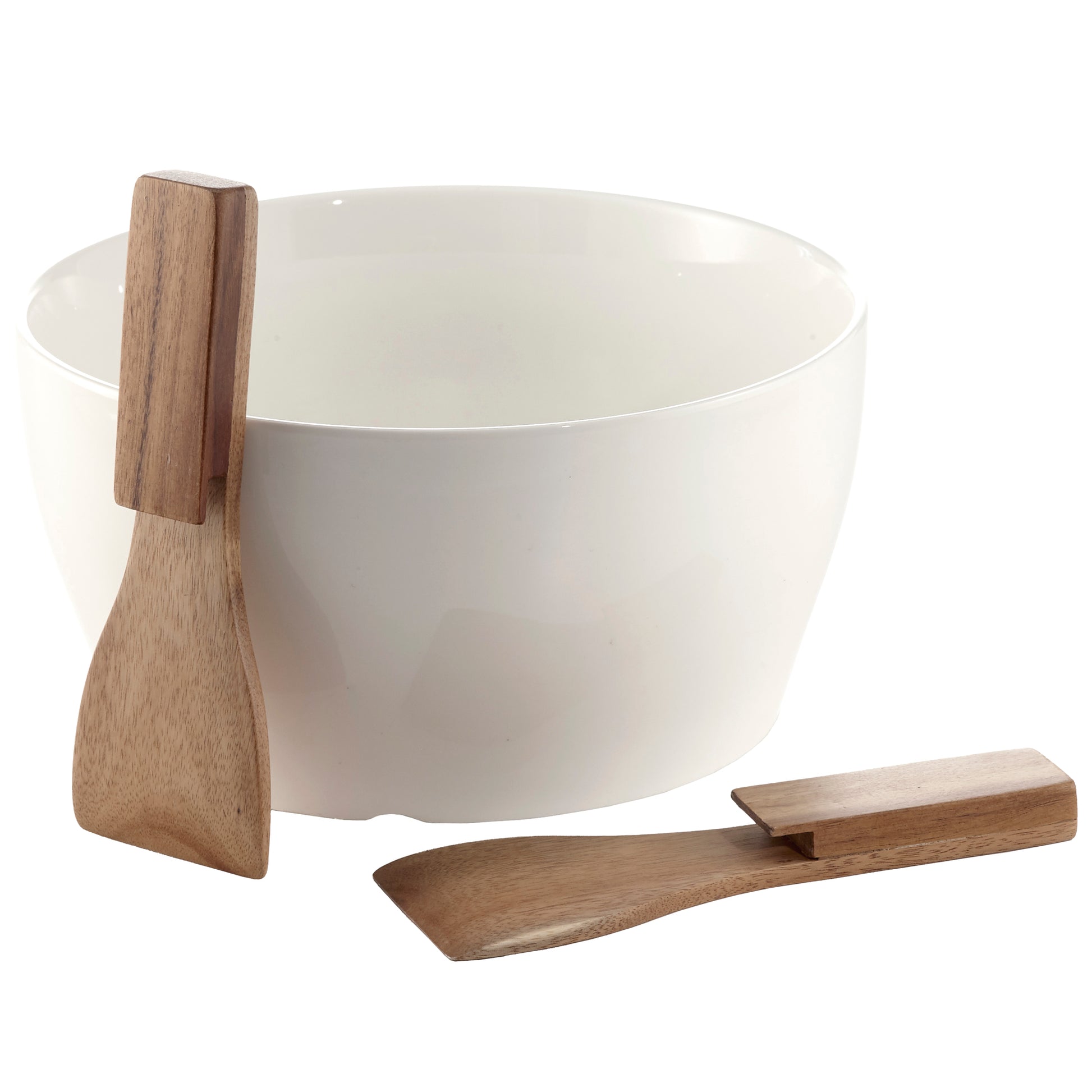 Extra Large Elegant Ceramic Round Salad Bowl Set with Premium Acacia Wood Salad Serving Utensils - Large Capacity, Stylish and Practical, Kitchen Must-Have