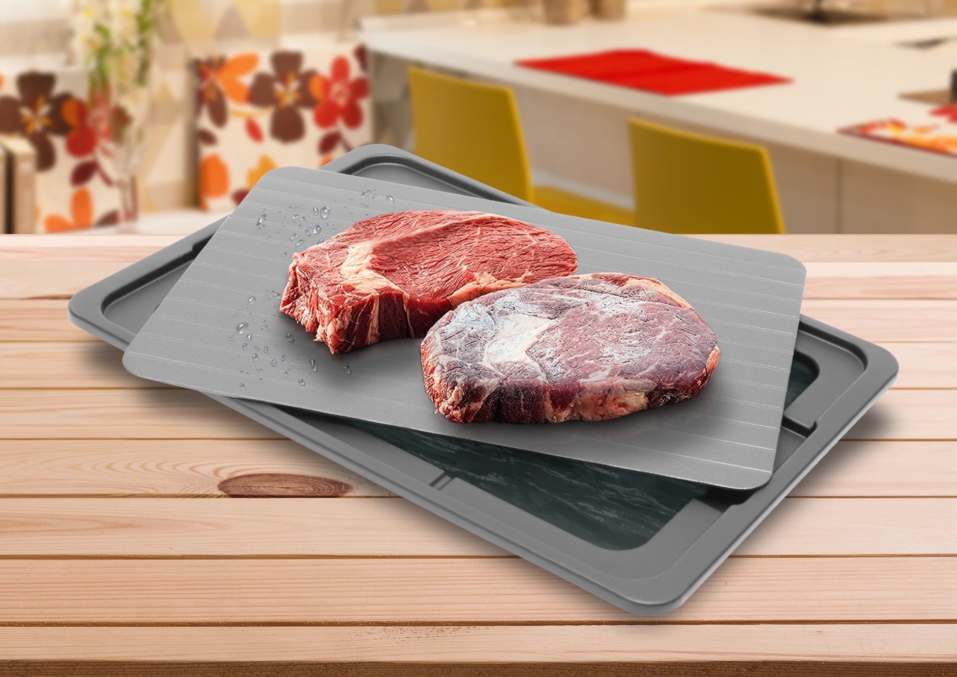 Rapid Defrosting Tray, Defrost Chicken, Steak and Other Meats Quickly, No Mess Tray Included, Thaw Frozen Foods Faster Without a Microwave or Hot Water, Quick and Safe