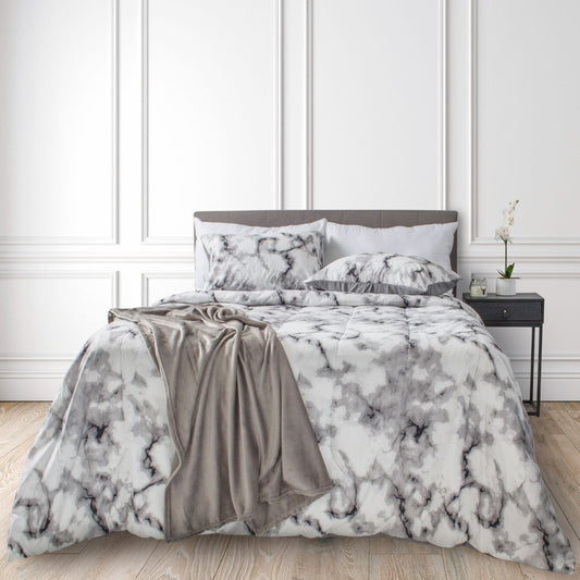 Wov Printed/Solid Comforter Bedding Set 2 Piece Twin Marble Grey