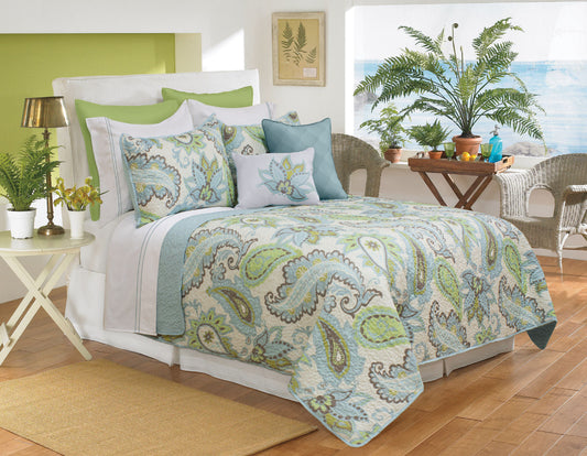 Quilt Bedding Set Woven 3 Piece Set Double/Queen Katy Aqua