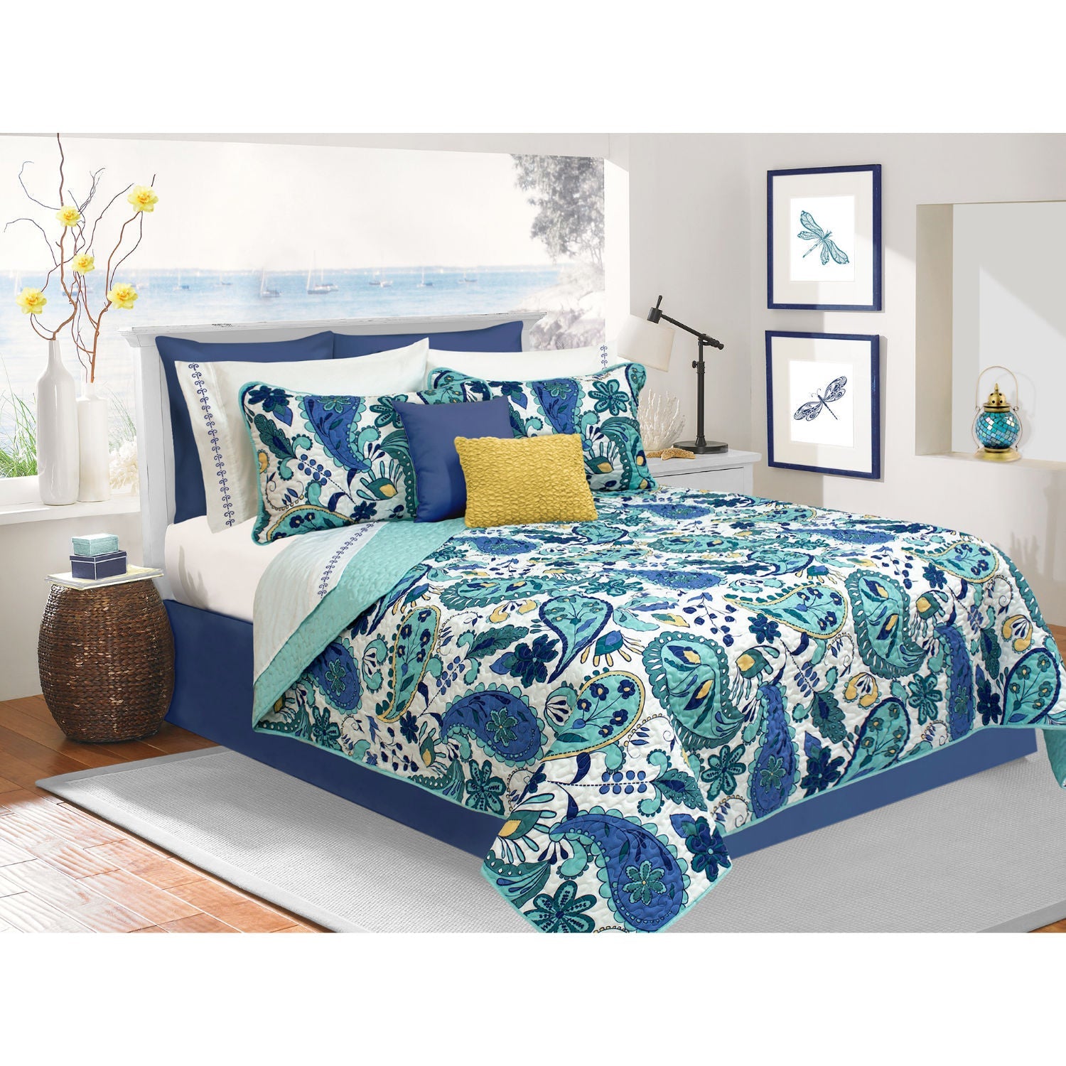 Quilt Bedding Set Woven 3 Piece Set King Bliss Blue