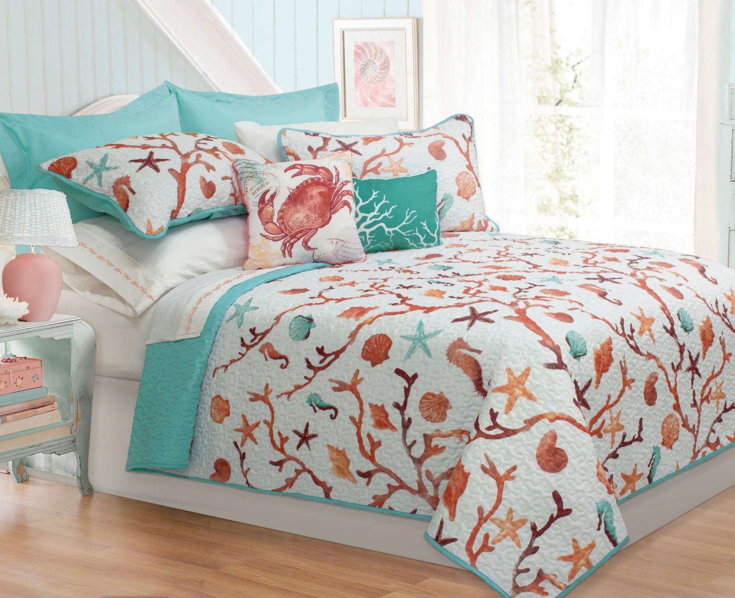 Quilt Bedding Set 4Pc Azure Twin Aqua