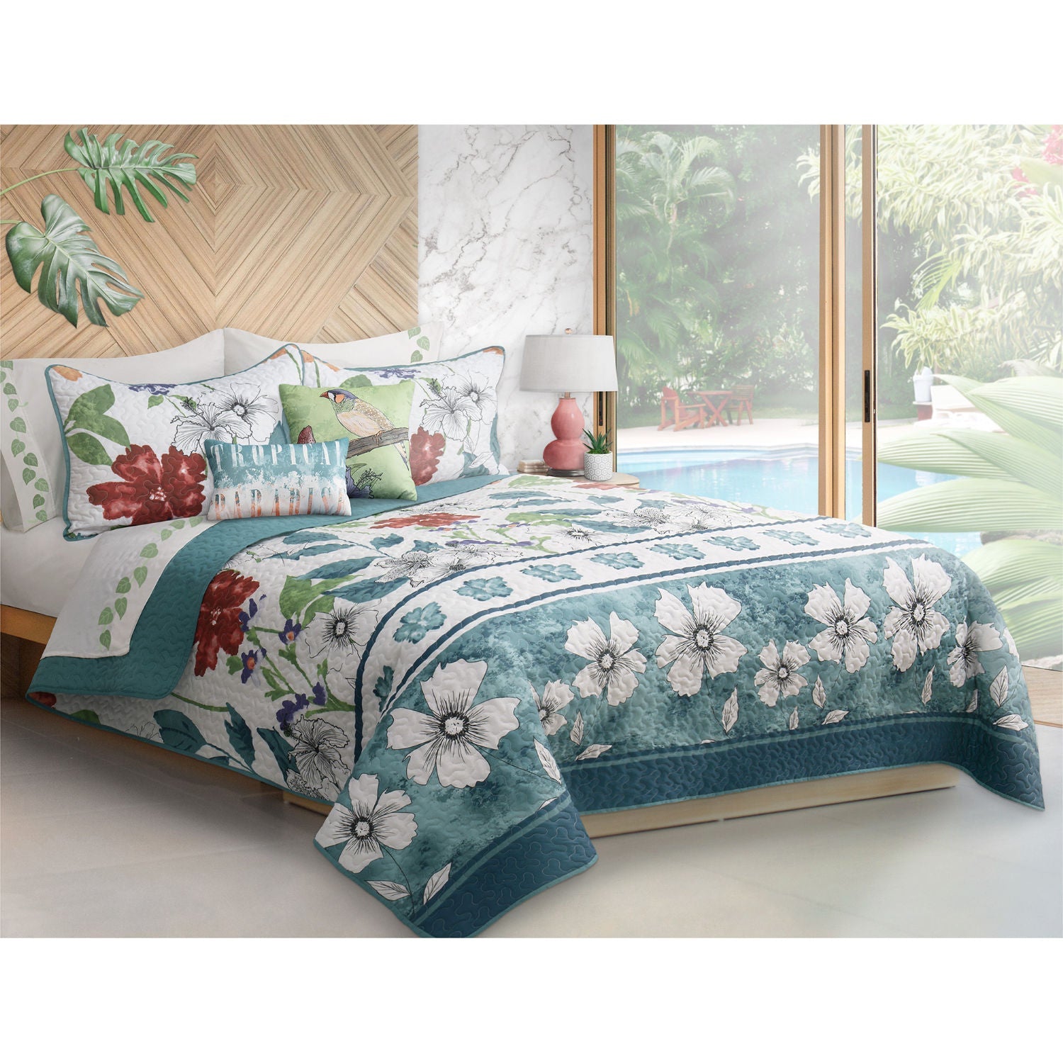 Quilt Bedding Set 5 Piece Printed Double/Queen Paradise