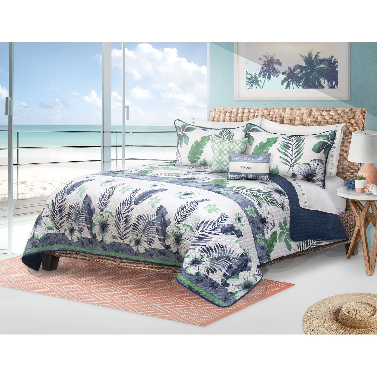 Quilt Bedding Set 5 Piece Printed King Tropicana