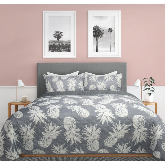 Wov Printed Quilt Bedding Set 3 Piece Double/Queen Pineapples