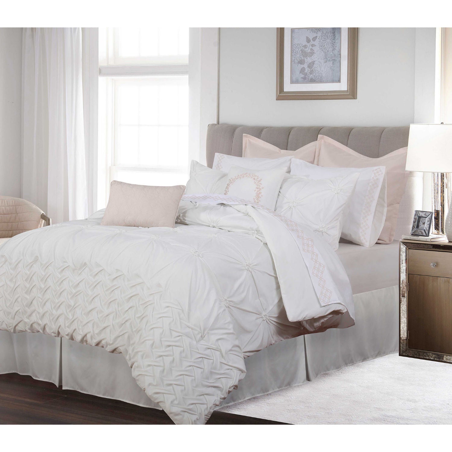 Comforter Bedding Set Manoir 6Pc Queen White