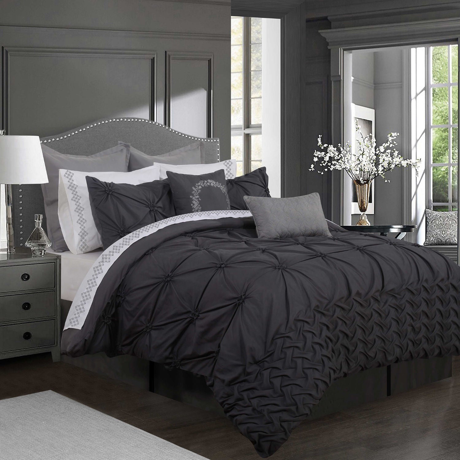 Comforter Bedding Set Manoir 6Pc King Charcoal