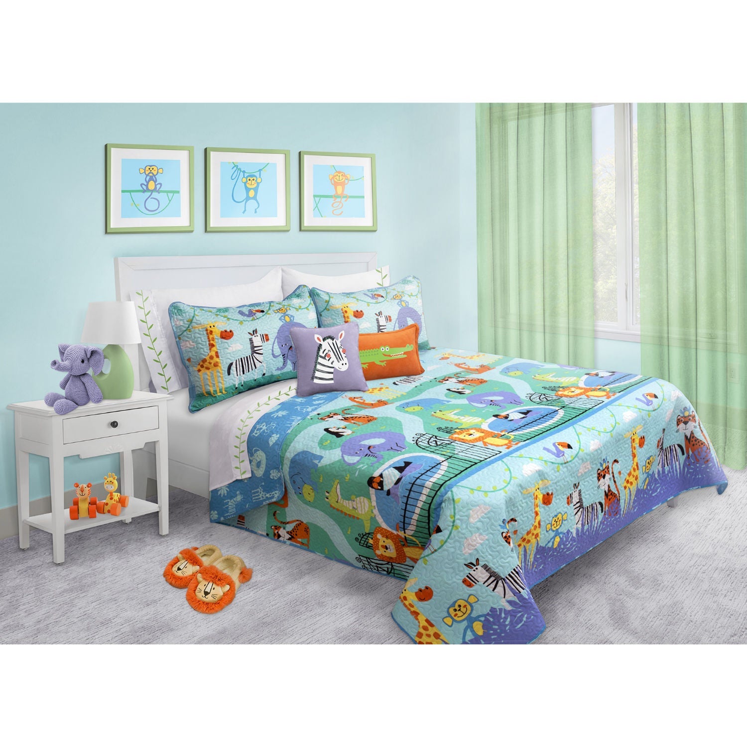 Quilt 3 Piece Set Double/Queen Zoo Land