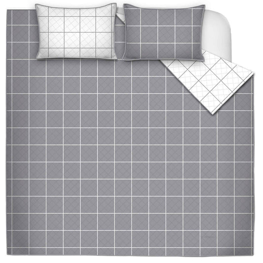 Quilt Bedding Set Woven Printed 2 Pieces 64X86 Large Grey Check