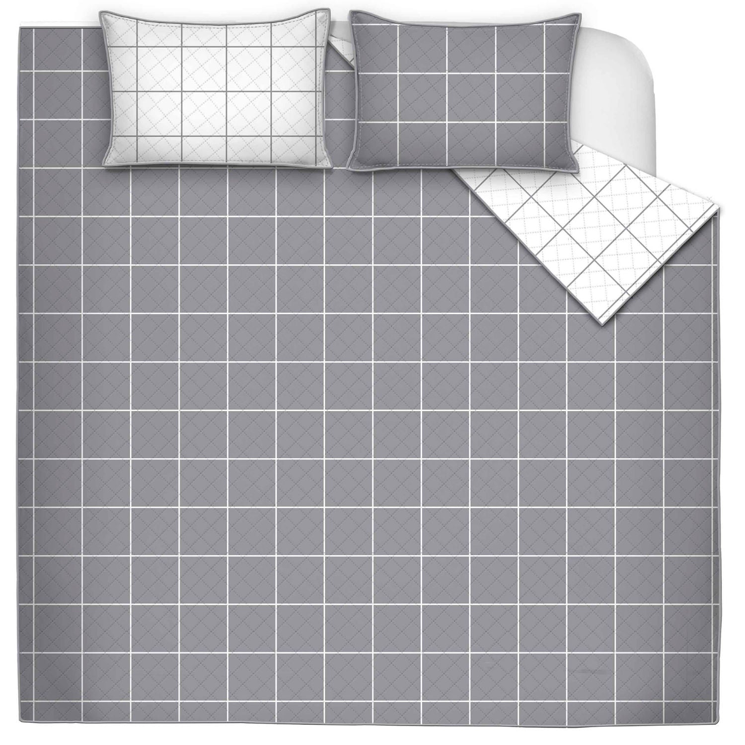 Quilt Bedding Set Woven Printed 3 Pieces 90X90 Large Grey Check