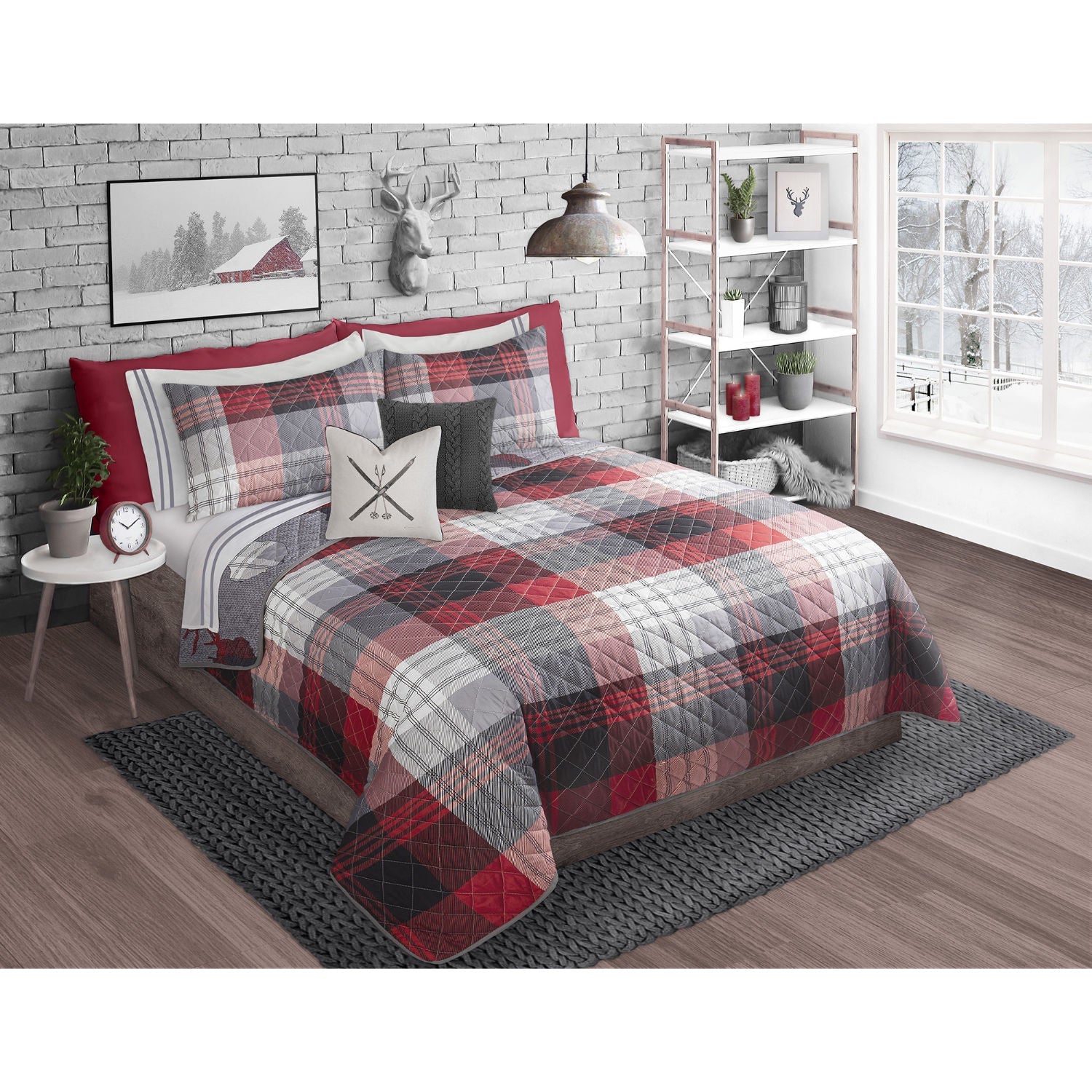 Woven Printed Microfiber 3 Piece Quilt Bedding Set Classic Plaid