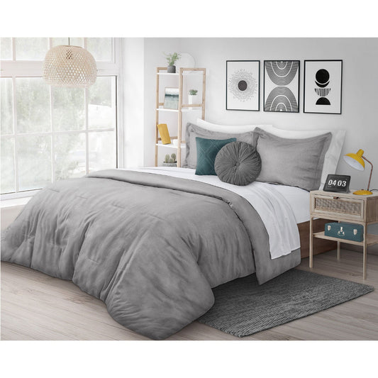 Woven Heathered Flannel Comforter 2 Pc Set Twin. Warm Grey