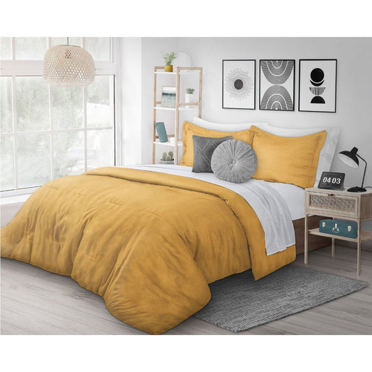 Woven Heathered Flannel Comforter 2 Pc Set Twin. Mustard