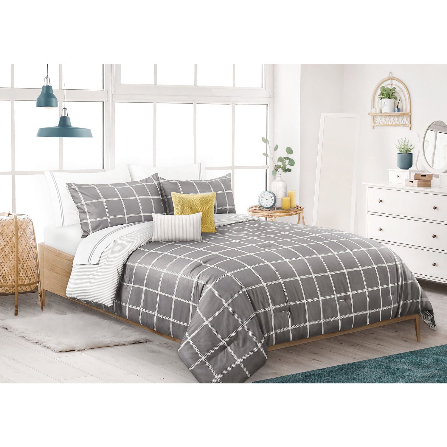 Woven Reversible Printed Comforter Bedding Set Twin 2 Piece,Window Pane