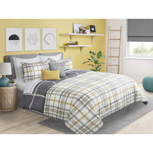 Woven Reversible Printed Comforter Bedding Set King 3 Piece ,Textured Plaid