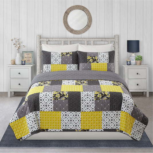 Woven Quilt 3 Piece Double/Queen Yellow Patchwork