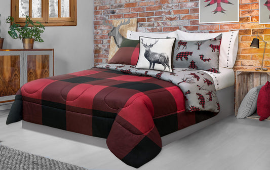 Comforter 3 Piece Set Double/Queen Printed Buffalo Plaid Red/Black