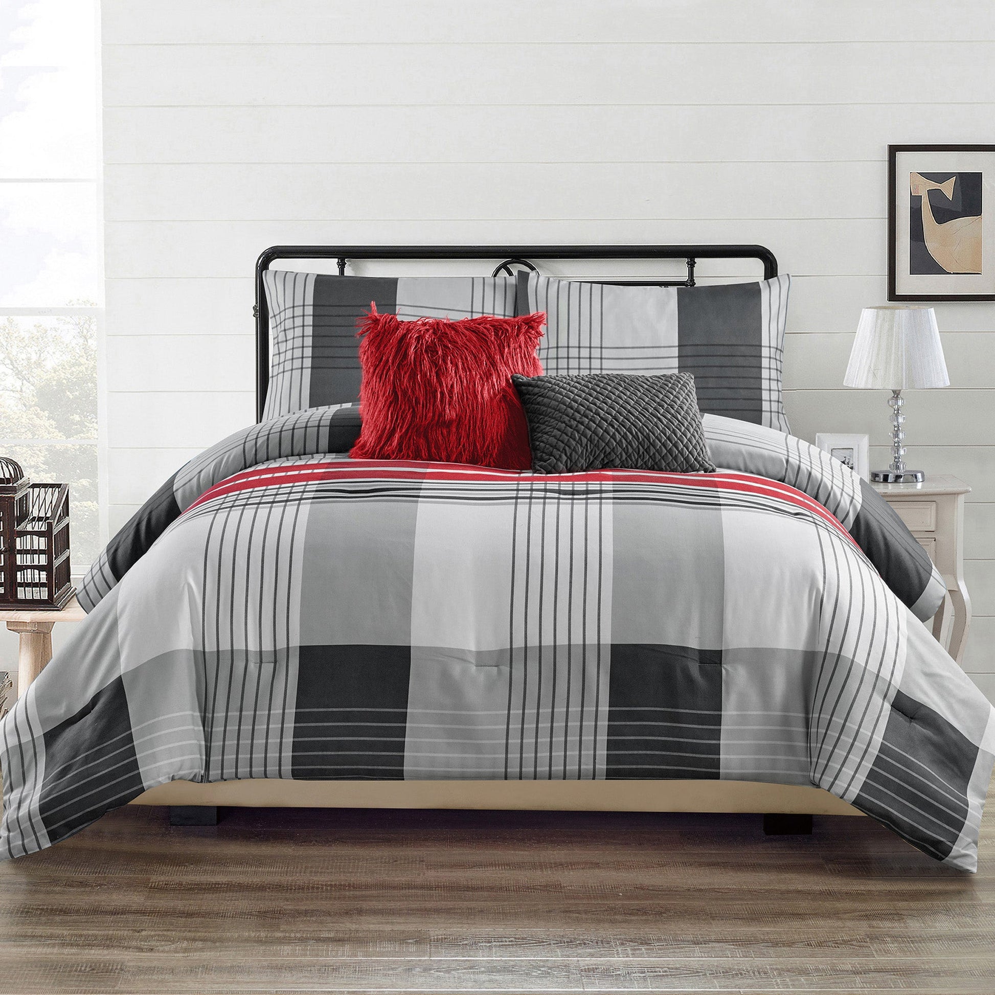 Wov Printed Microfiber Comforter Bedding Set 5 Piece Double/Queen City Plaid