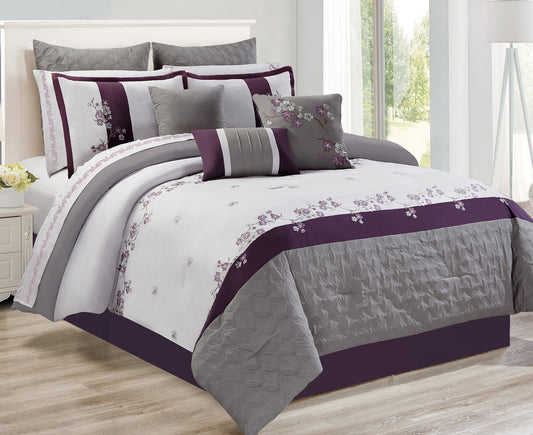 Comforter 7 Piece Adina Set Queen Plum