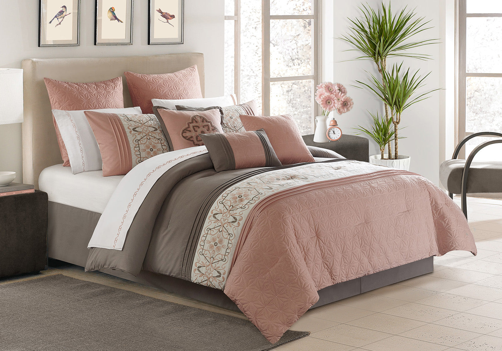 Microfiber 7 Piece Alysha Comforter Bedding Set D Pink