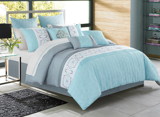 Microfiber 7 Piece Alysha Comforter Bedding Set D Blue