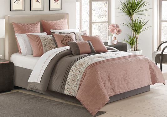 Microfiber 7 Piece Alysha Comforter Bedding Set Queen Pink