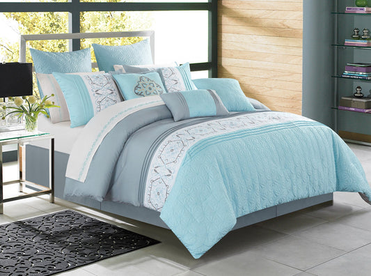 Microfiber 7 Piece Alysha Comforter Bedding Set Queen Blue