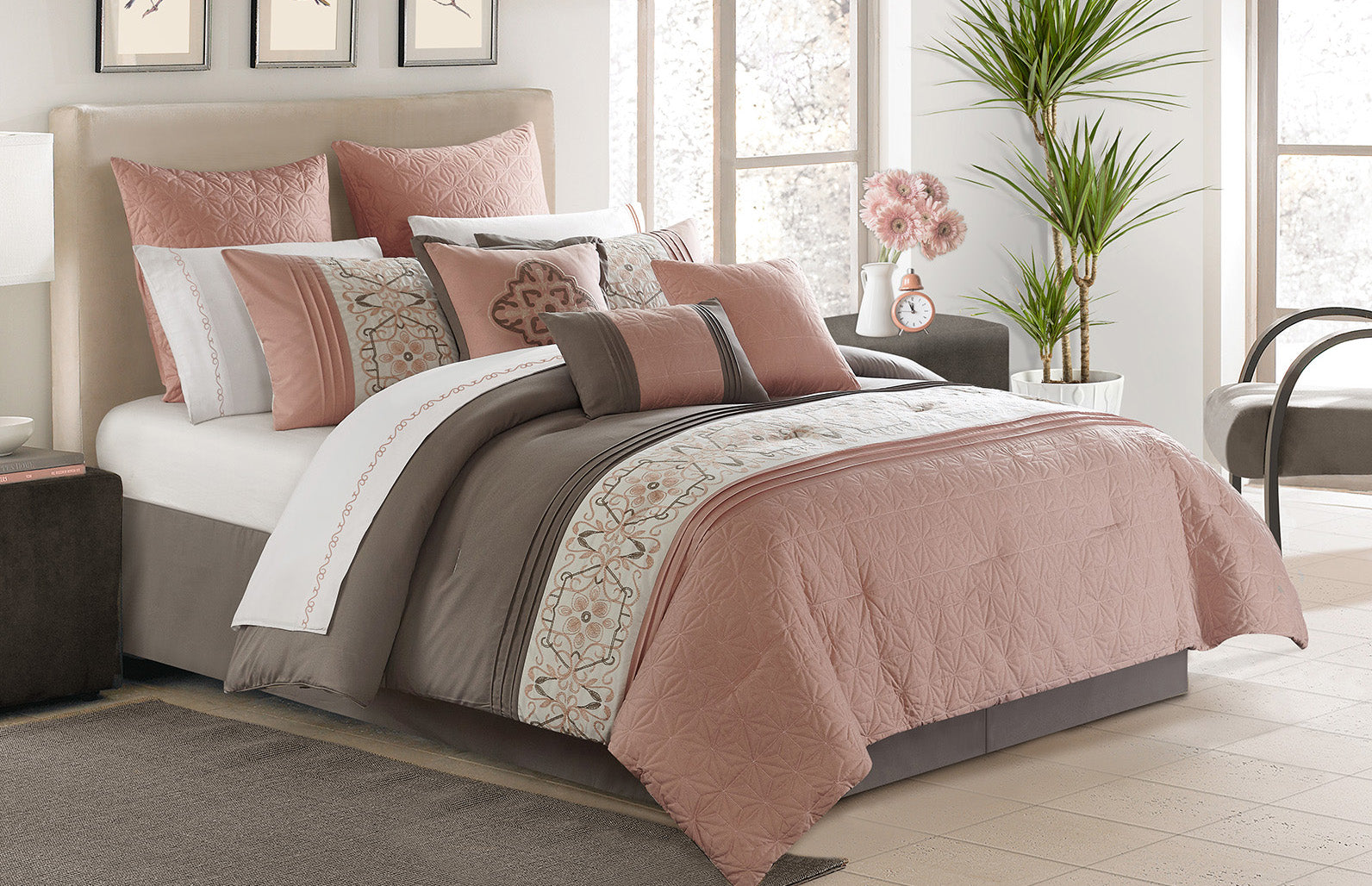 Microfiber 7 Piece Alysha Comforter Bedding Set King Pink