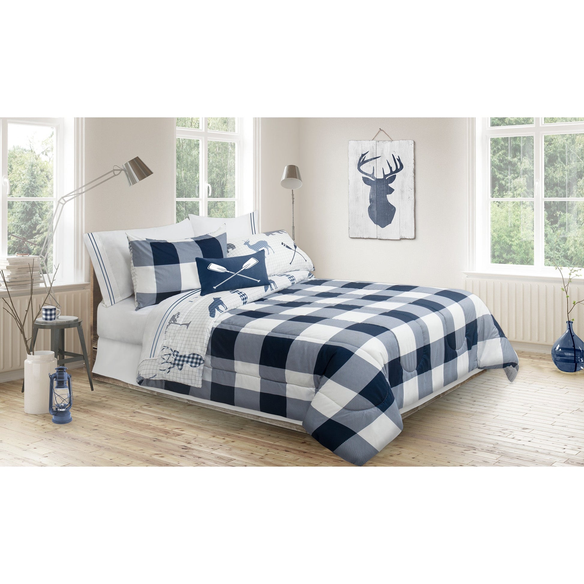 Comforter Bedding Set 3 Pieces Woven 90X90 Navy Check