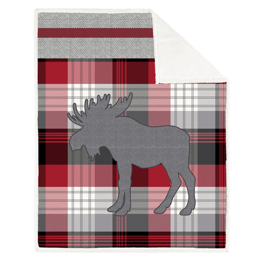 Super Soft Printed Blanket Throw Sherpa Home Decor Bedding 48X60 Knit Moose On Plaid