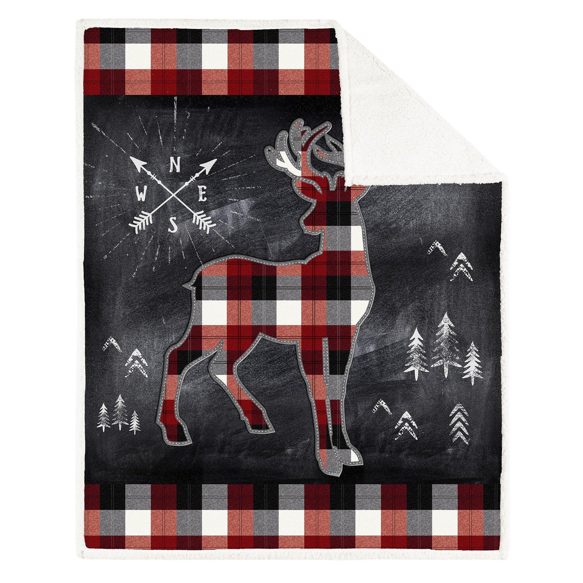 Super Soft Printed Reversible Blanket Throw Sherpa Home Decor Bedding 48X60 Chalkboard Plaid Deer