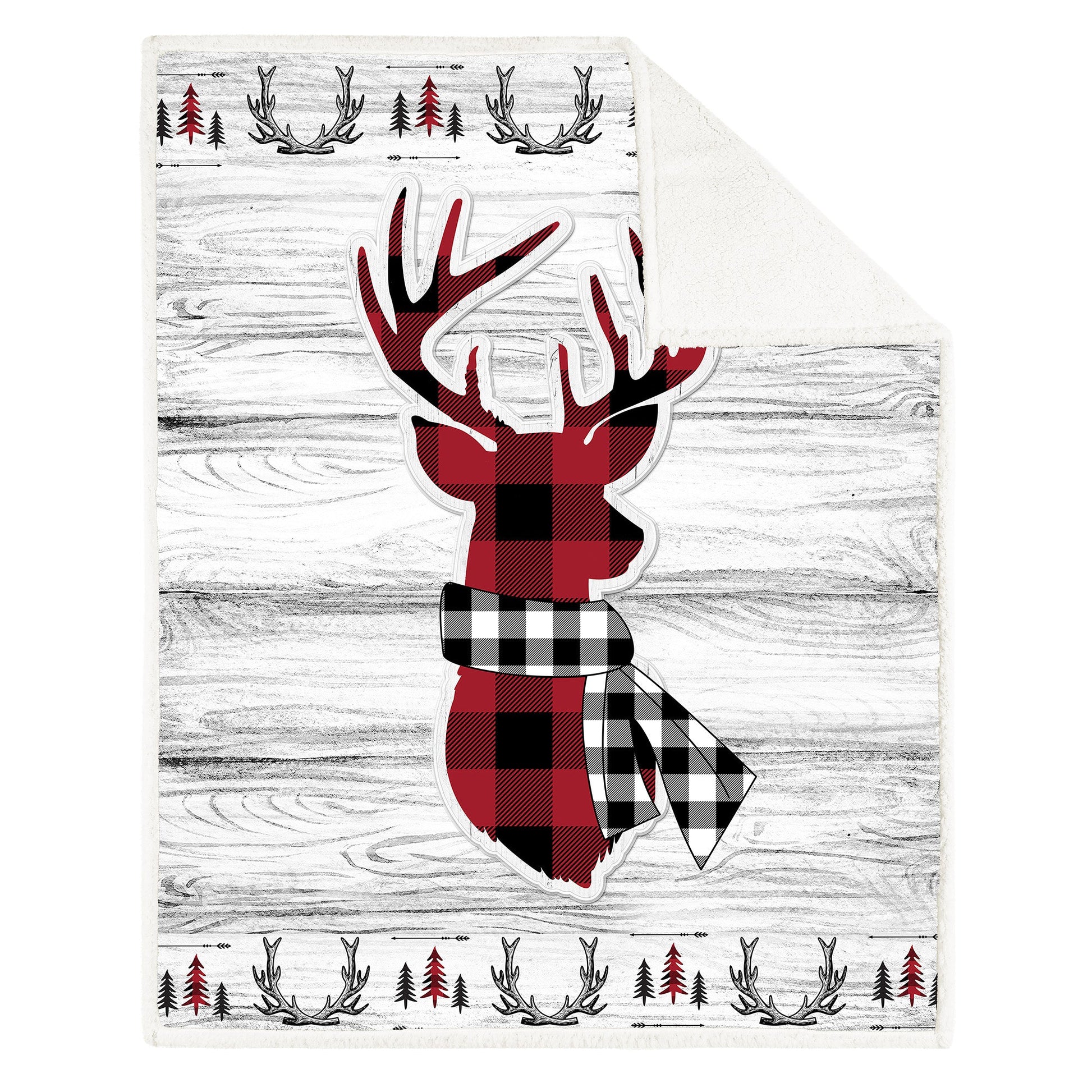 Super Soft Printed Reversible Blanket Throw Sherpa Home Decor Bedding 48X60 Buffalo Plaid Deer Shield