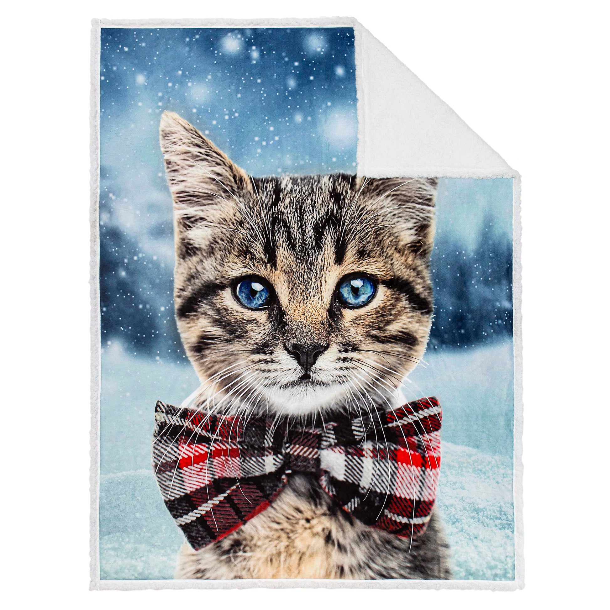 Super Soft Photoreal Reversible Blanket Throw Sherpa Home Decor Bedding 48X60 Bowtie Cat