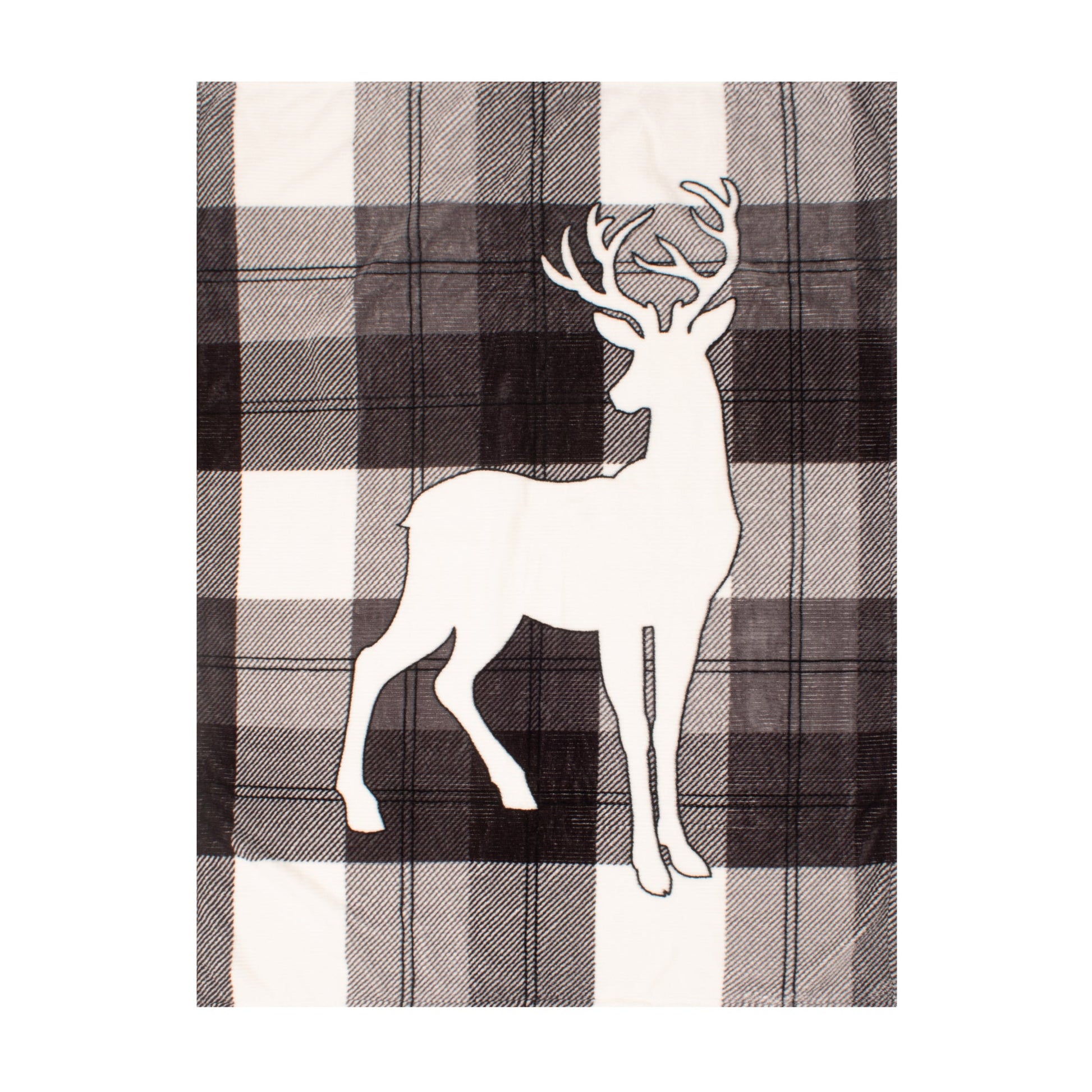 Super Soft Printed Knitted Blanket Throw Sherpa Home Decor Bedding Grey Deer On Plaid