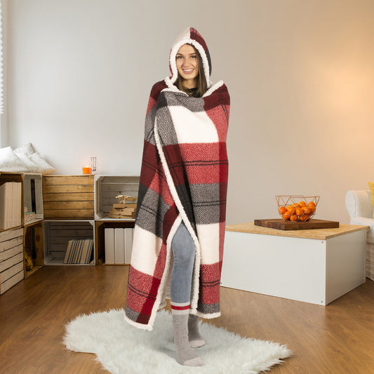 Super Soft Hooded Sherpa Blanket Throw Sherpa Home Decor Bedding 48X65 Winter Plaid