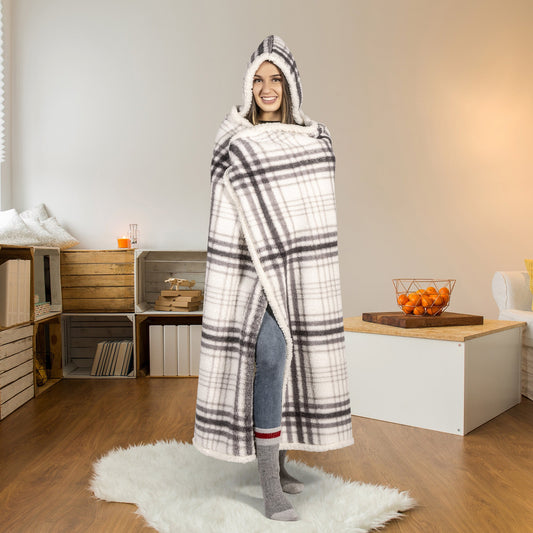 Super Soft Hooded Sherpa Blanket Throw Sherpa Home Decor Bedding 48X65 Grey Plaid